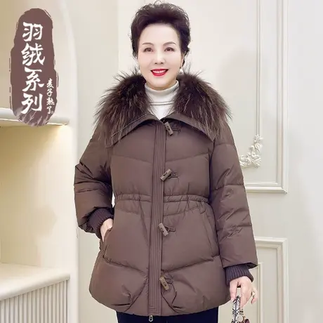 中老年人 女妈妈冬装新款加厚保暖羽绒服高贵大毛领奶奶装棉外套图片