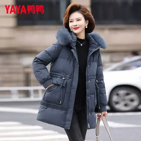 鸭鸭妈妈羽绒服大码女装冬季新款中长款中老年中加厚毛领外套WX图片