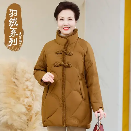 2023冬季新款妈妈唐装羽绒服保暖外套气质中老年人女奶奶装棉袄服商品大图